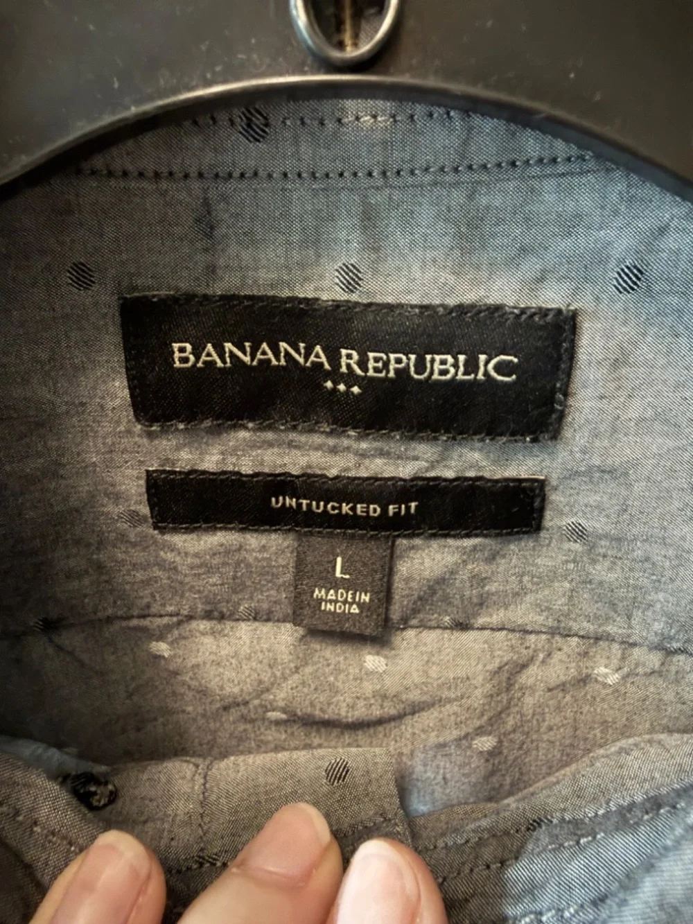 Banana Republic Untucked Fit Textured Dot Button Down Shirt Grey Men's L